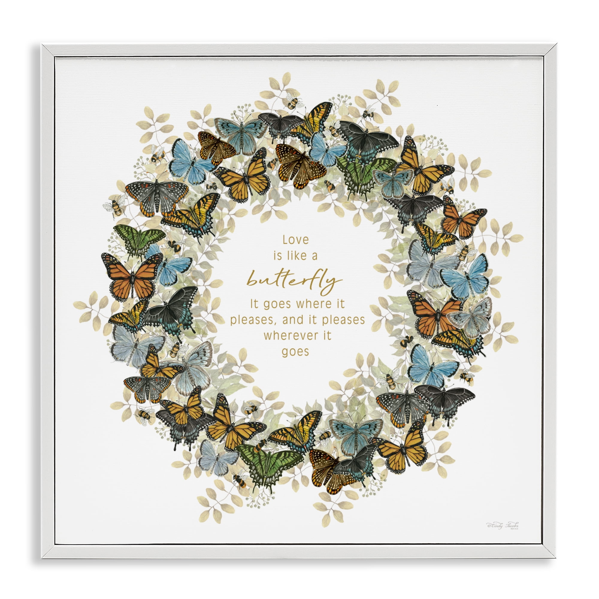 Stupell Industries Life Is Like A Butterfly Wreath White Framed Giclee Art, design by Cindy Jacobs