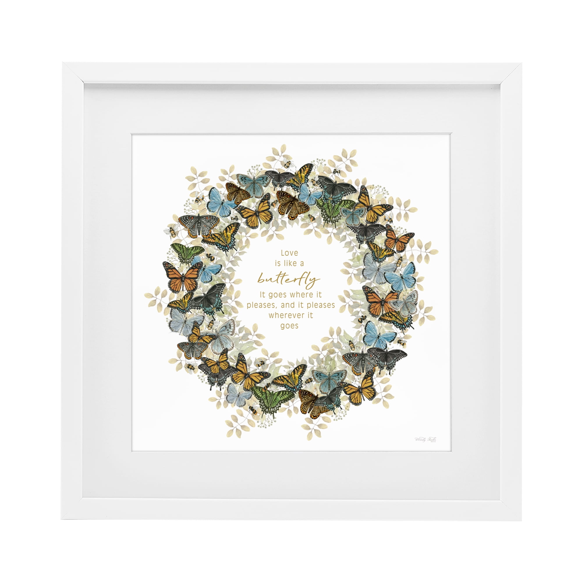 Stupell Industries Life Is Like A Butterfly Wreath White Framed Print Under Glass, design by Cindy Jacobs