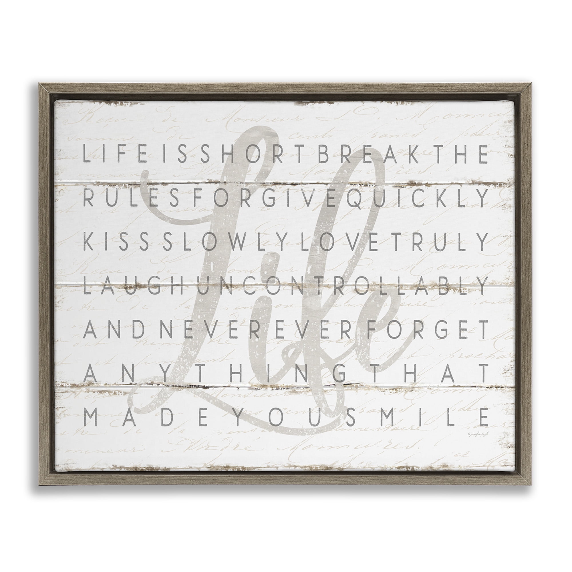 Stupell Industries Life Is Short Sentiment Landscape Painting Brown Floater Framed Canvas Art Print Wall Art, 21 x 17