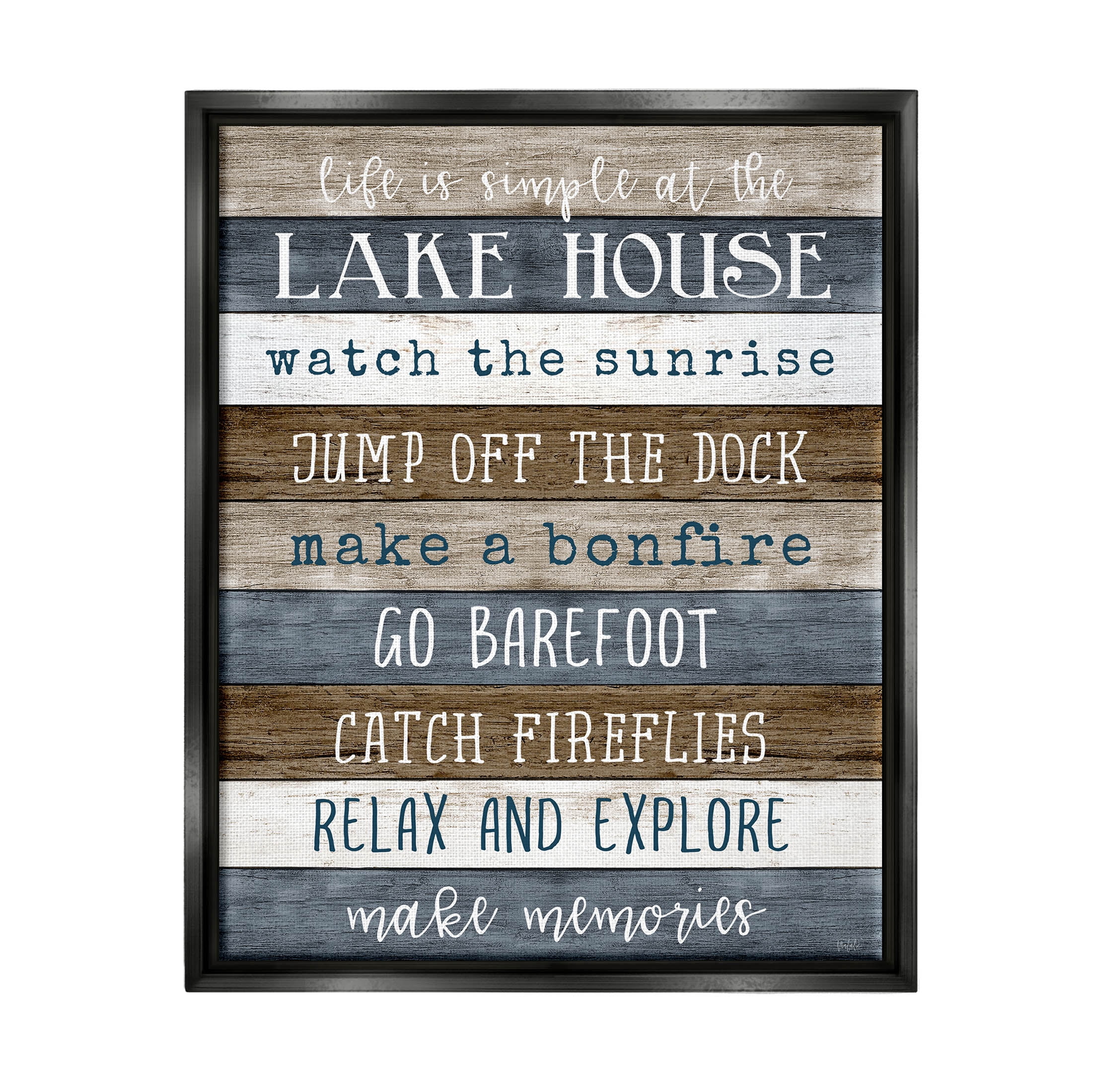 Stupell Industries Life Is Simple Lake House List Graphic Art Jet Black Floating Framed Canvas Print Wall Art, Design by Natalie Carpentieri
