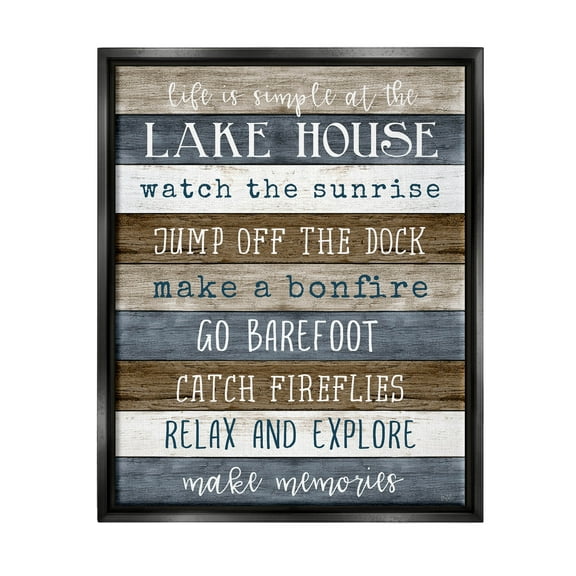 Stupell Industries Life Is Simple Lake House List Graphic Art Jet Black Floating Framed Canvas Print Wall Art, Design by Natalie Carpentieri
