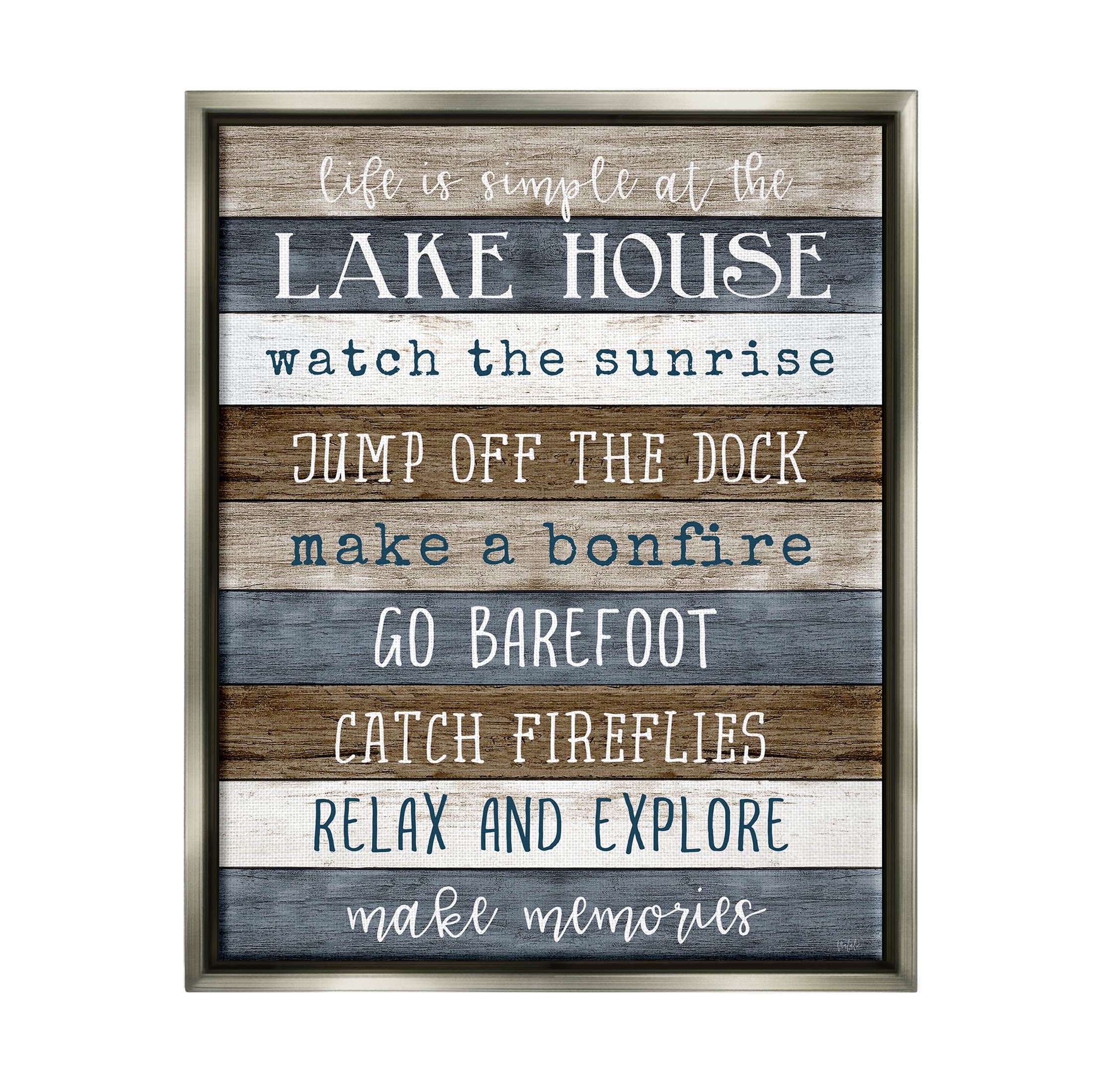 Stupell Industries Life Is Simple Lake House List Graphic Art Luster Gray Floating Framed Canvas Print Wall Art, Design by Natalie Carpentieri
