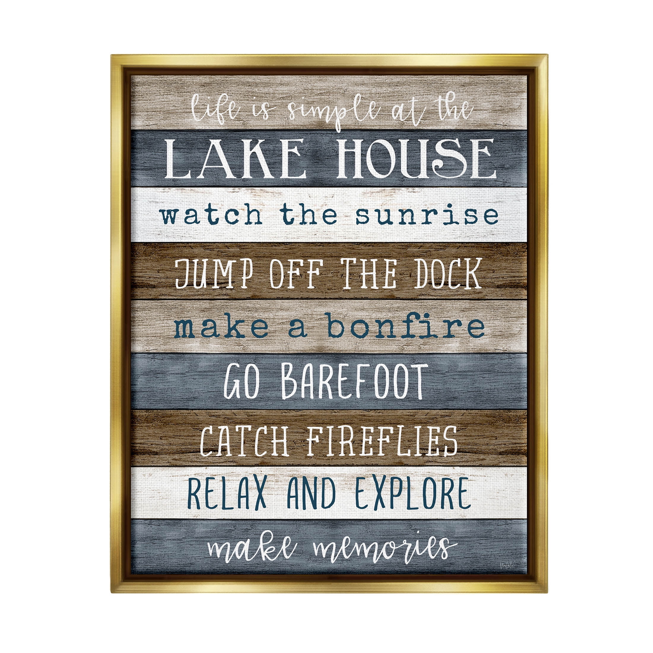 Stupell Industries Life Is Simple Lake House List Graphic Art Metallic Gold Floating Framed Canvas Print Wall Art, Design by Natalie Carpentieri