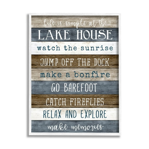 Stupell Industries Life Is Simple Lake House List Graphic Art White Framed Art Print Wall Art, Design by Natalie Carpentieri