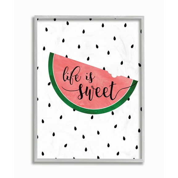 Stupell Industries Life Is Sweet Watermelon Graphic Art Gray Framed Art Print Wall Art, 11x14, by Anna Quach