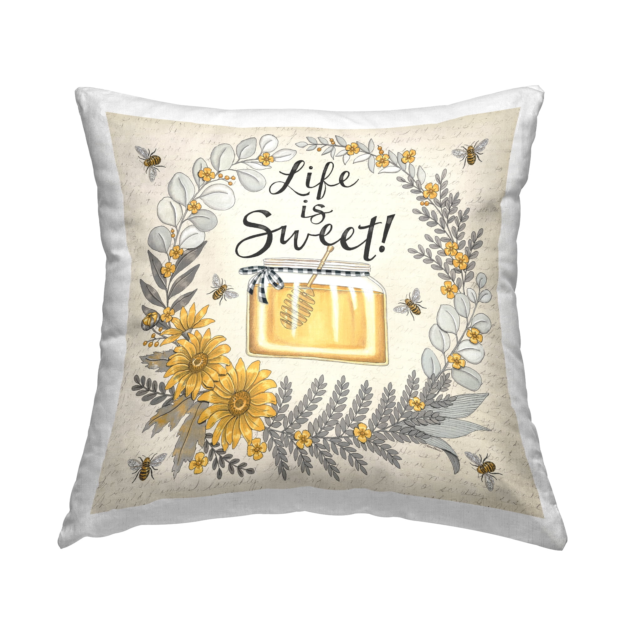 Stupell Industries Life Is Sweet Wreath Decorative Printed Throw Pillow Design by Deb Strain.
