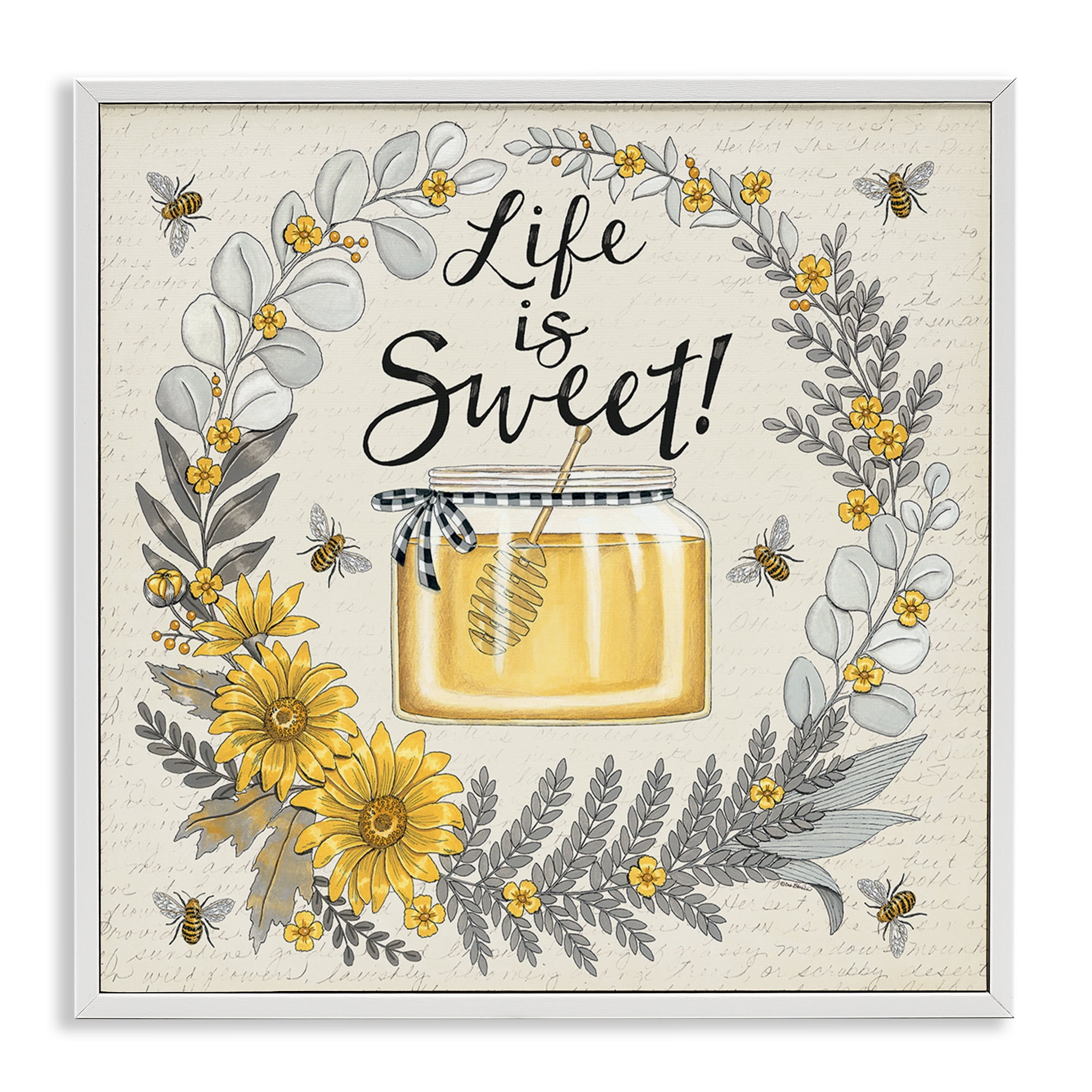 Stupell Industries Life Is Sweet Wreath Plants & Flowers Painting White Framed Art Print Wall Art, 17 x 17