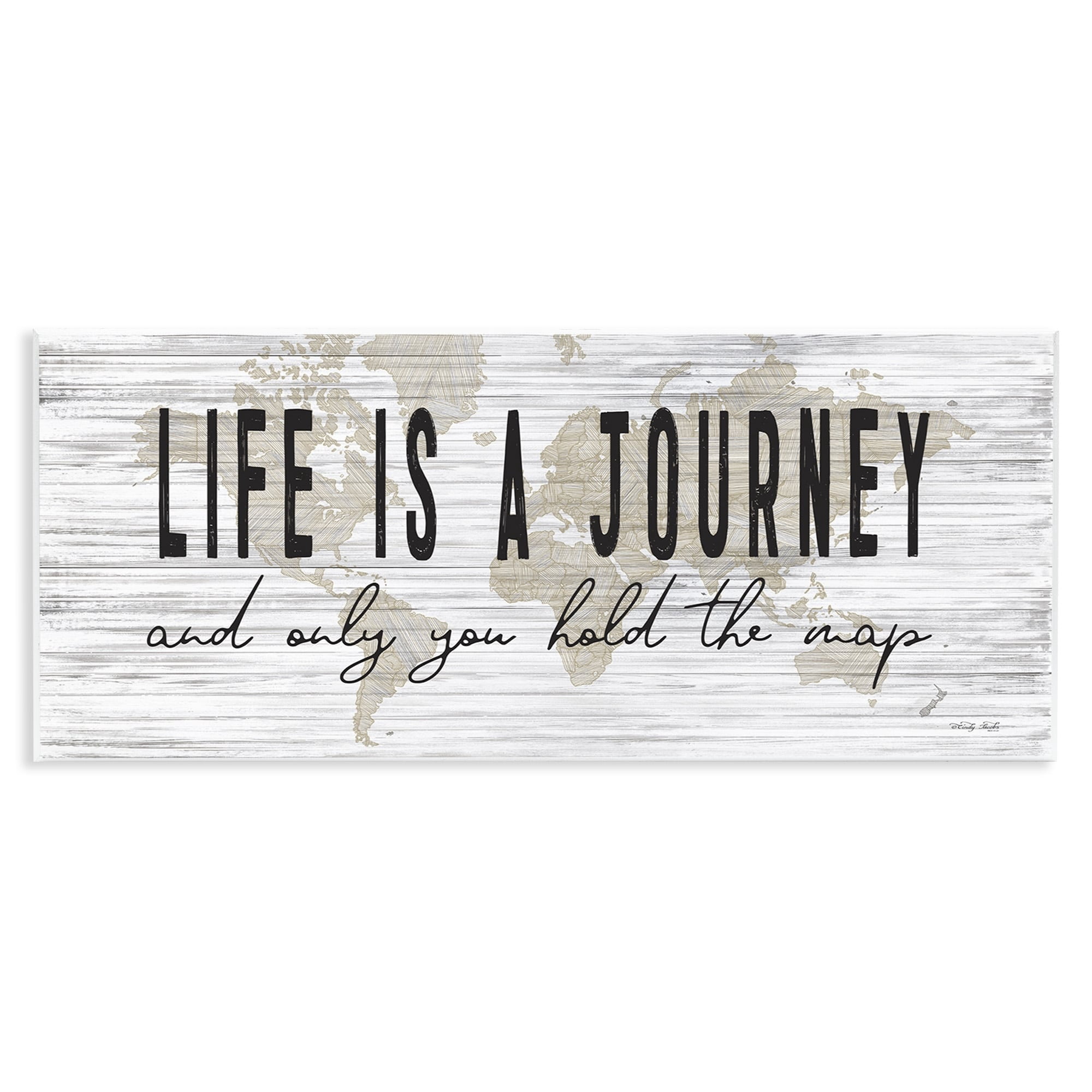 Stupell Industries Life Is a Journey Rustic World Map,17 x 7, Design by Cindy Jacobs
