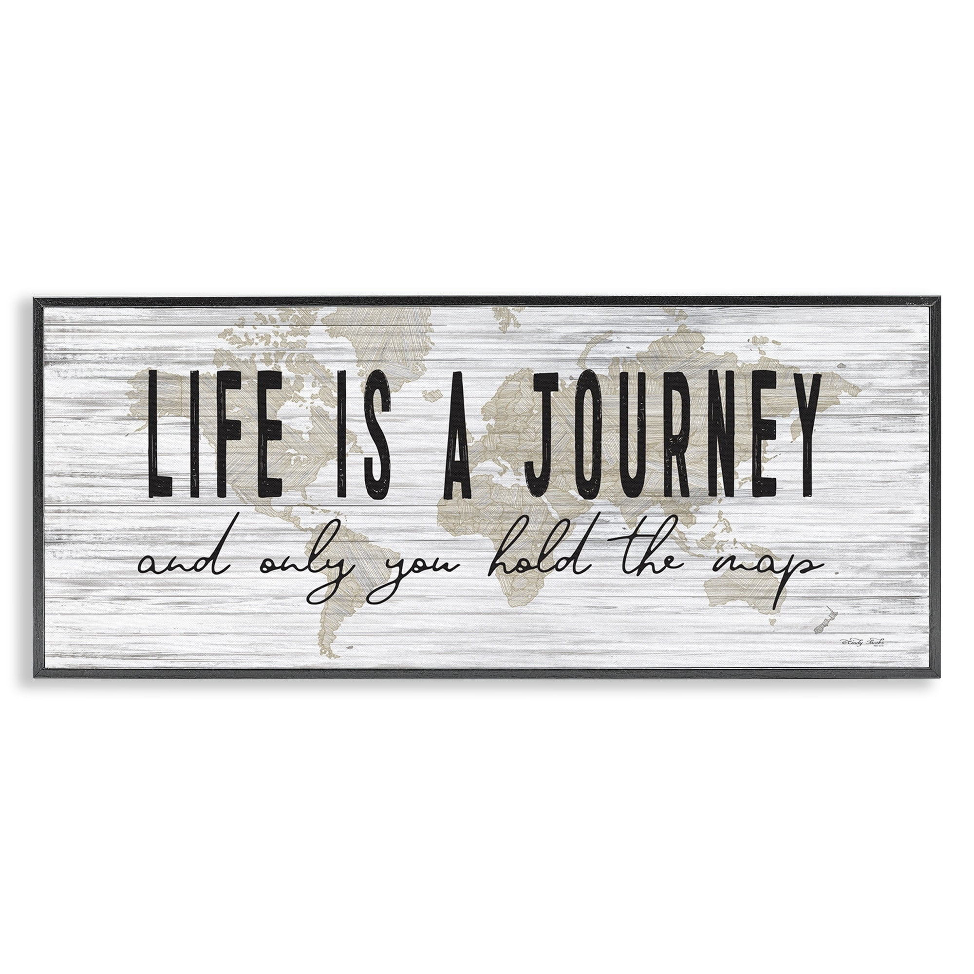 Stupell Industries Life Is a Journey Rustic World Map,30 x 13, Design by Cindy Jacobs