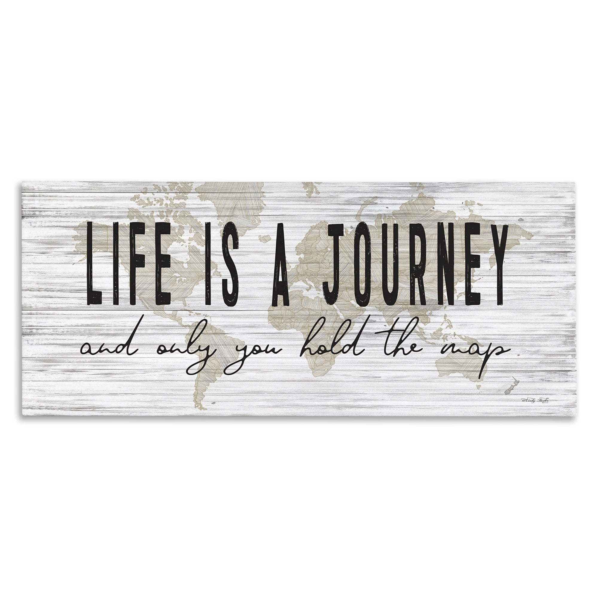 Stupell Industries Life Is a Journey Rustic World Map,30 x 13, Design by Cindy Jacobs