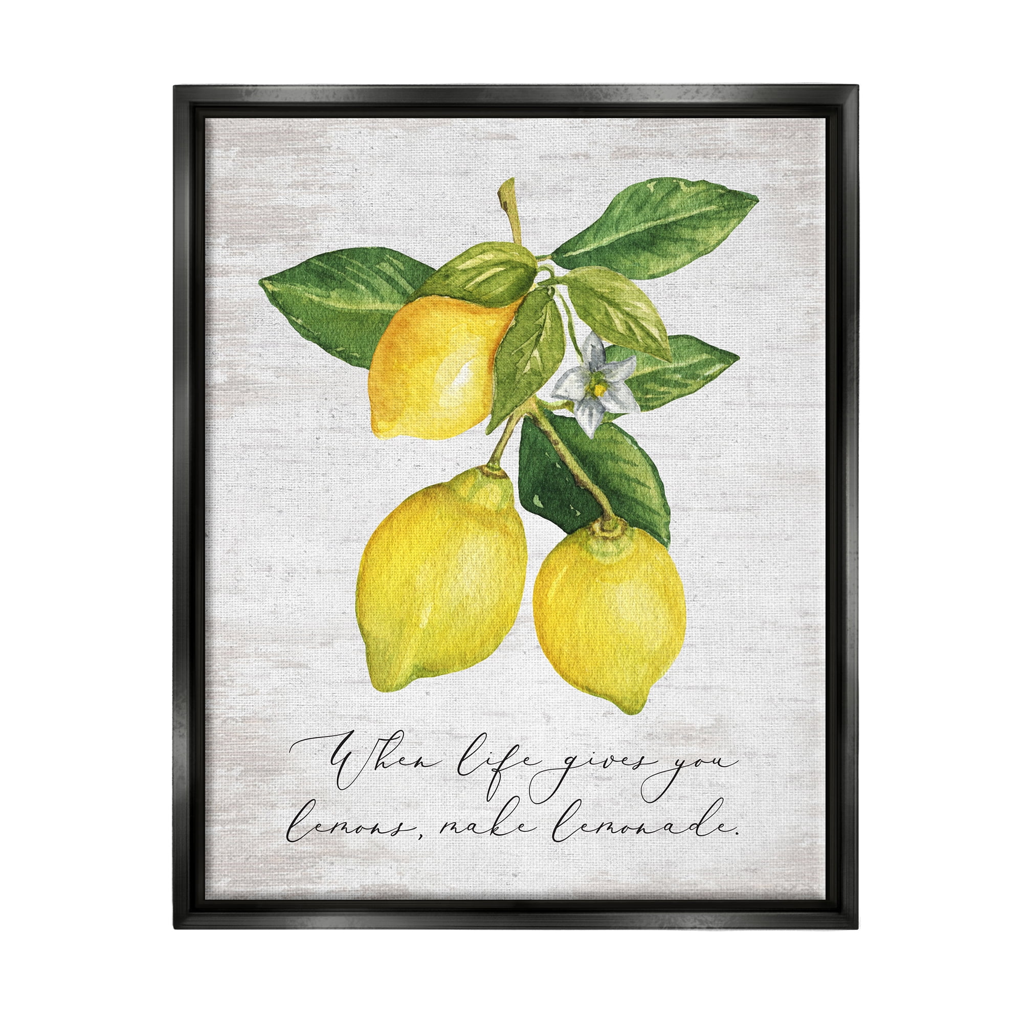 Stupell Industries Life & Lemons Phrase Food & Beverage Painting Black Floater Framed Art Print Wall Art, 17 x 21