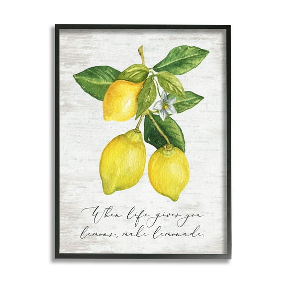 Stupell Industries Life & Lemons Phrase Food & Beverage Painting Black Framed Art Print Wall Art, 11 x 14