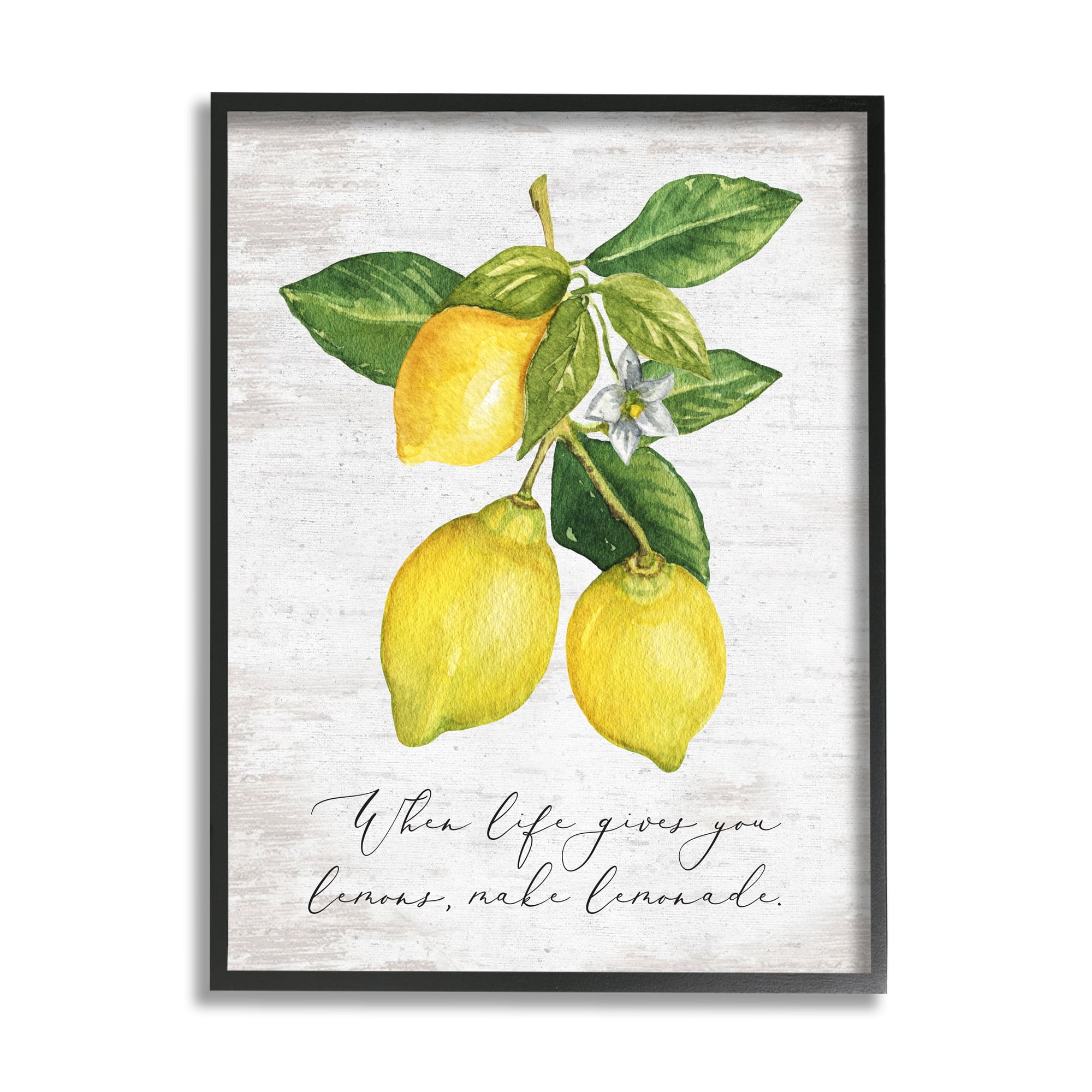 Stupell Industries Life & Lemons Phrase Food & Beverage Painting Black Framed Art Print Wall Art, 16 x 20