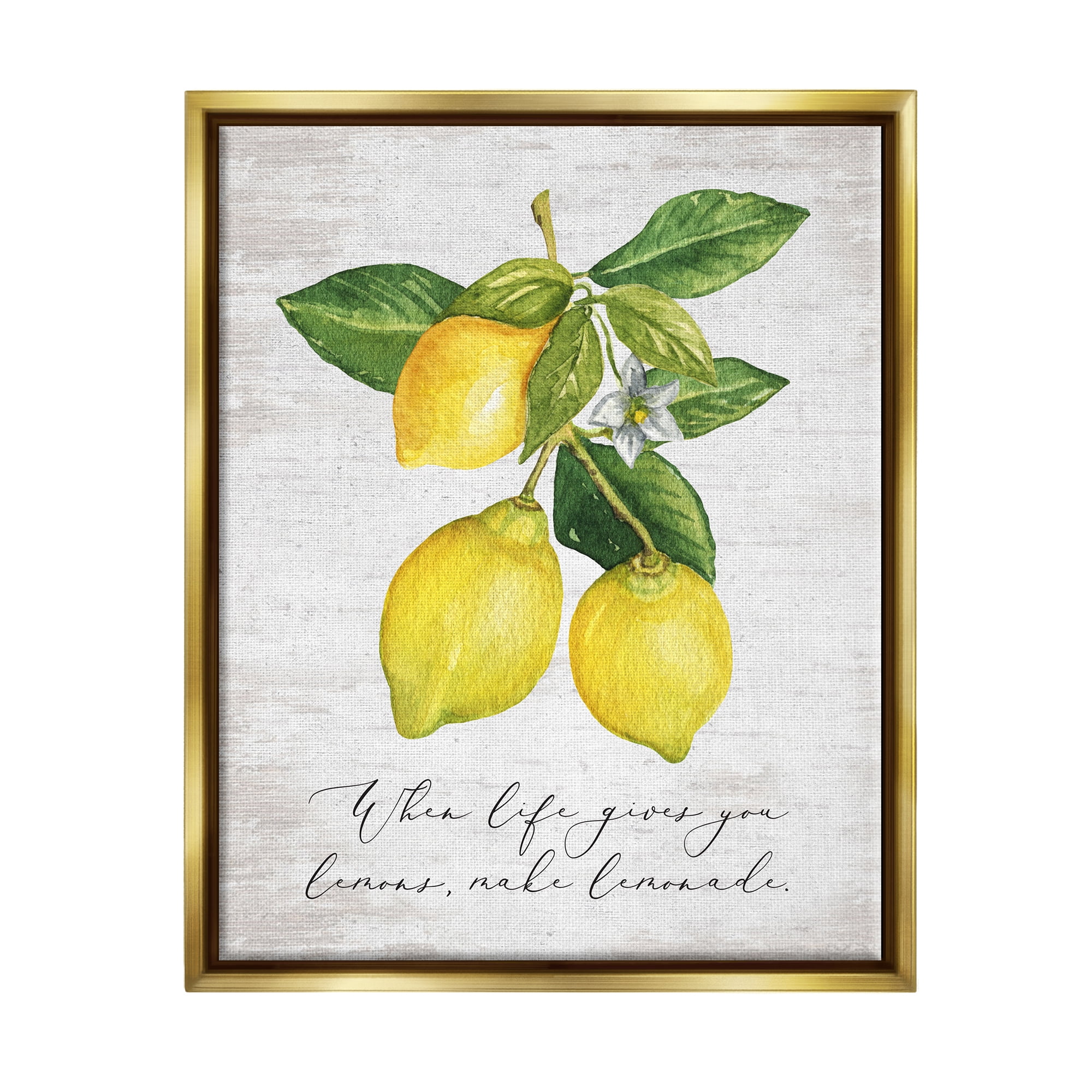 Stupell Industries Life & Lemons Phrase Food & Beverage Painting Gold Floater Framed Art Print Wall Art, 17 x 21
