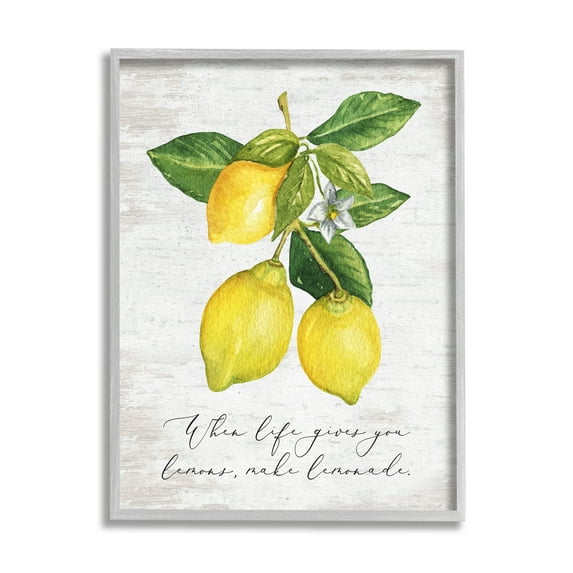 Stupell Industries Life & Lemons Phrase Food & Beverage Painting Gray Framed Art Print Wall Art, 11 x 14