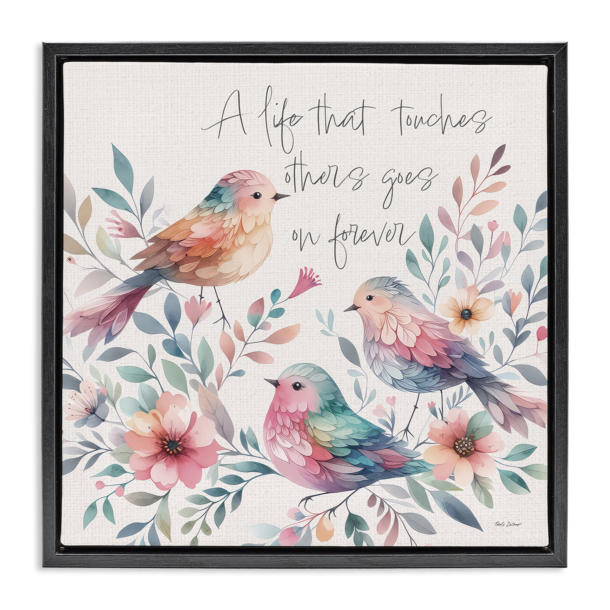 Stupell Industries Life That Touches Others Plants & Flowers Painting Black Floater Framed Canvas Art Print Wall Art, 18 x 18