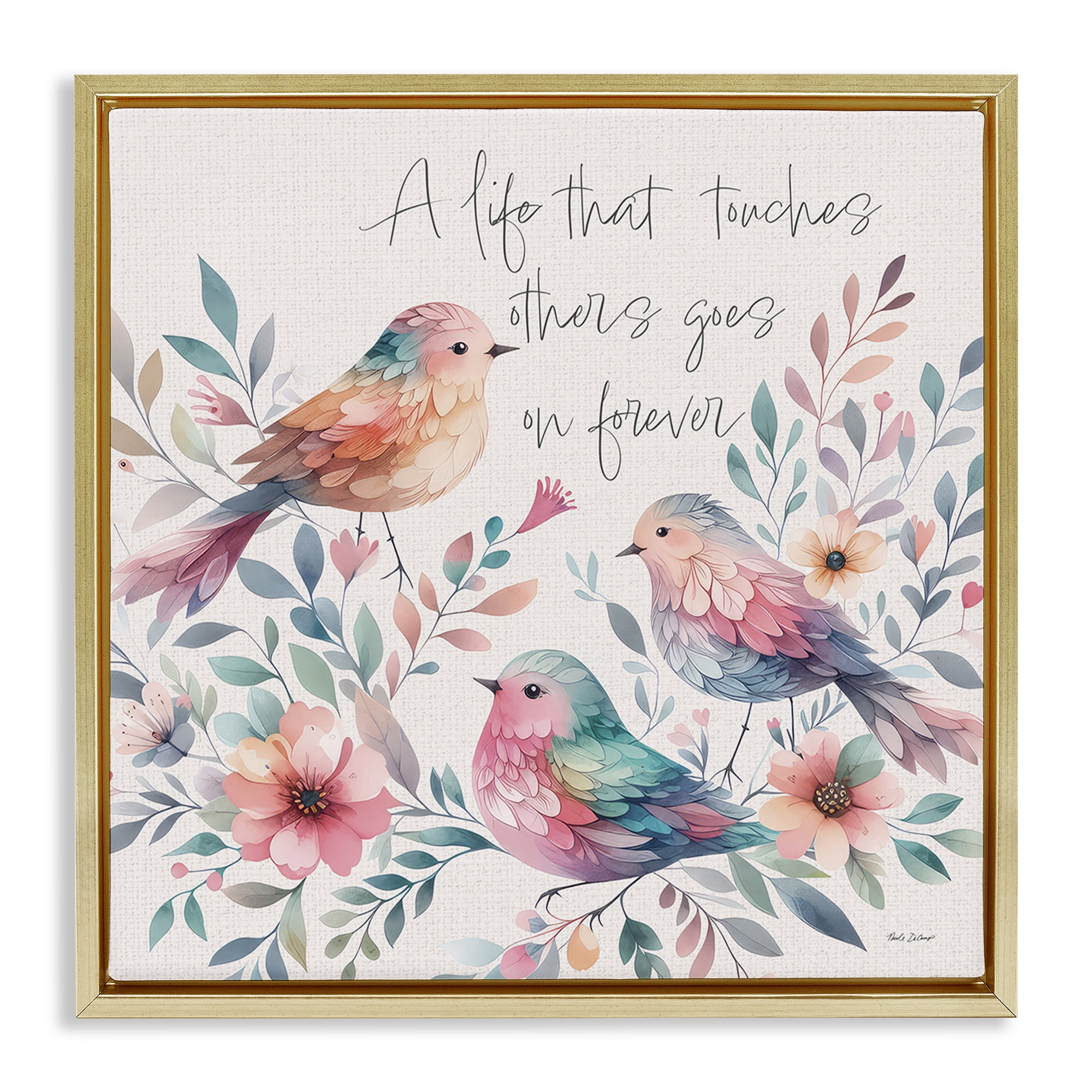 Stupell Industries Life That Touches Others Plants & Flowers Painting Gold Floater Framed Canvas Art Print Wall Art, 25 x 25