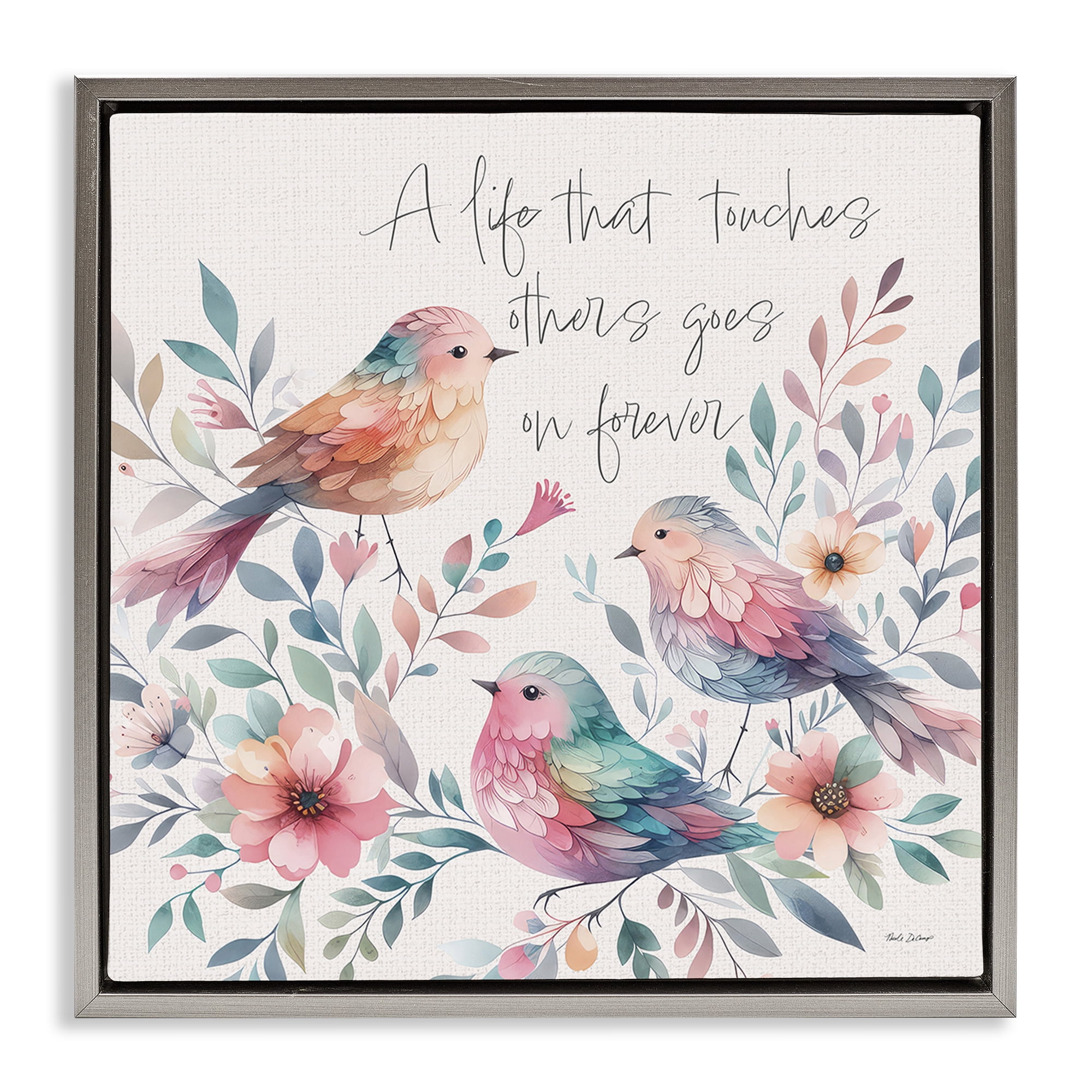 Stupell Industries Life That Touches Others Plants & Flowers Painting Gray Floater Framed Canvas Art Print Wall Art, 25 x 25