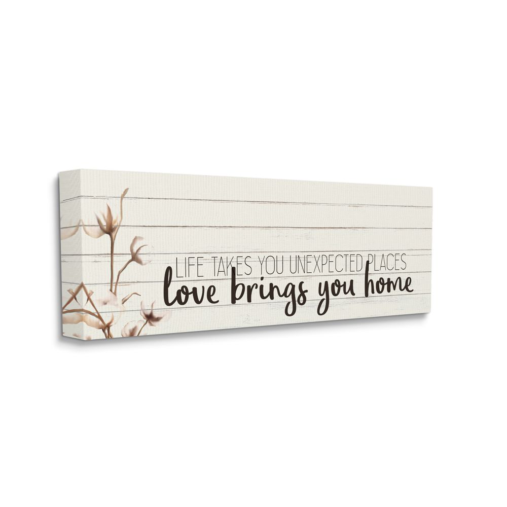 Stupell Industries Life Unexpected Places Adventure Phrase Country Charm Quote Canvas Wall Art Design by Kim Allen, 10" x 24"