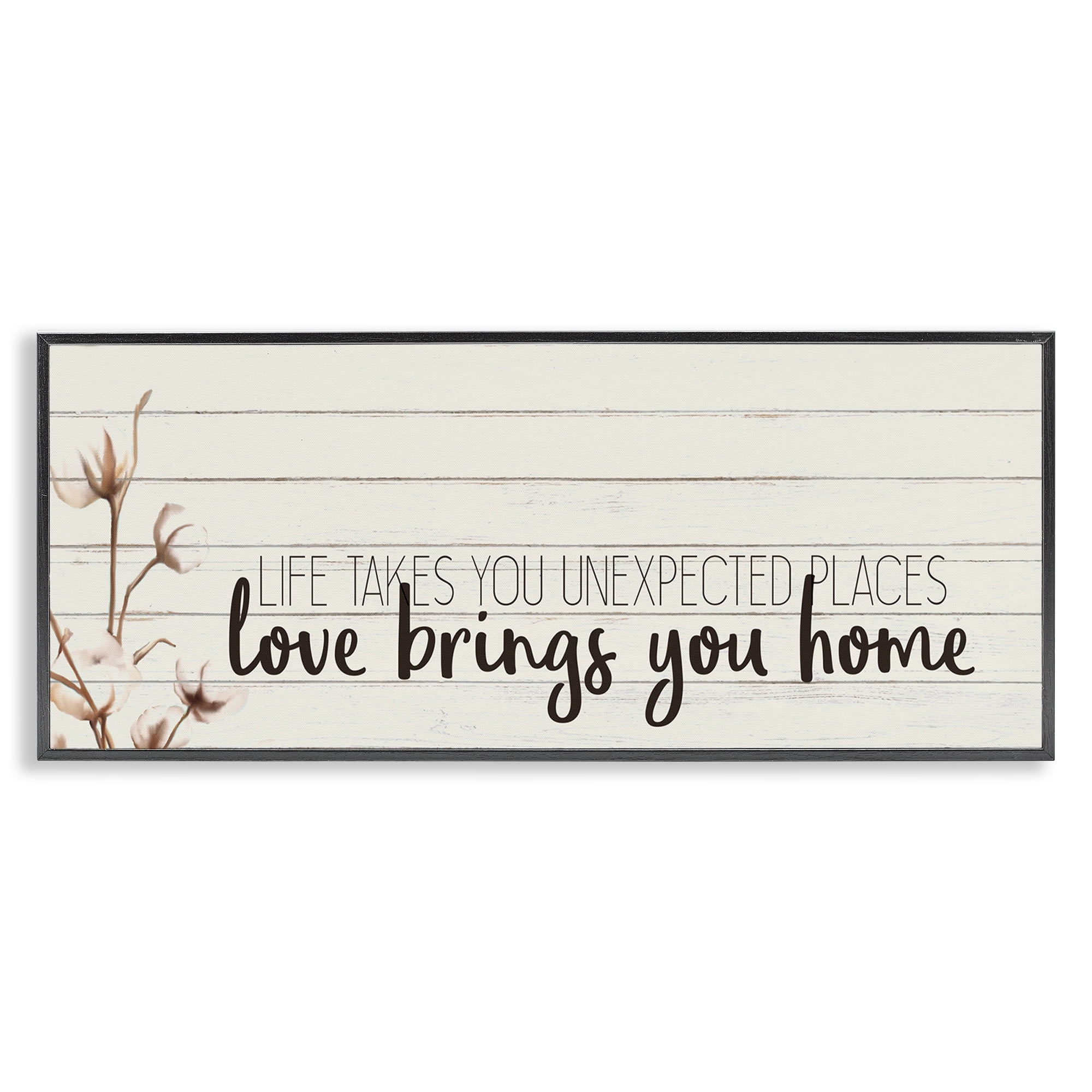 Stupell Industries Life Unexpected Places Phrase Inspirational Painting Black Framed Art Print Wall Art, 30 x 13