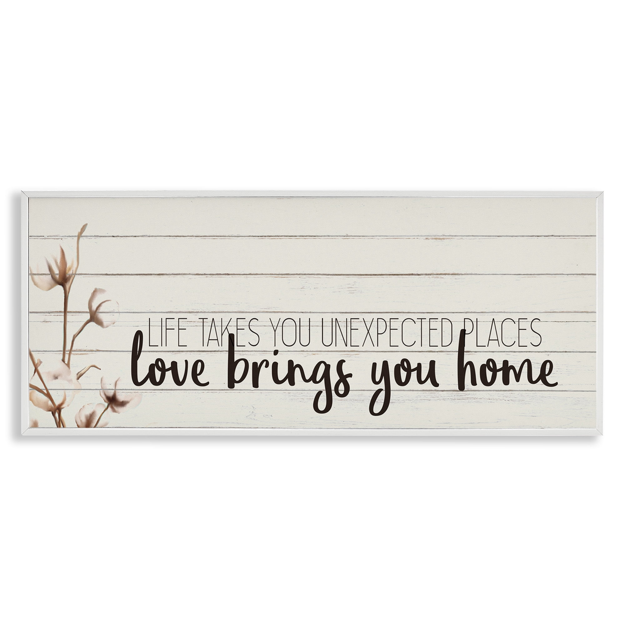 Stupell Industries Life Unexpected Places Phrase Inspirational Painting White Framed Art Print Wall Art, 24 x 10