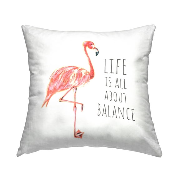 Stupell Industries Life is About Balance Motivational Phrase Pink Flamingo Tropical White,18 x 7 x 18 Decorative Pillows