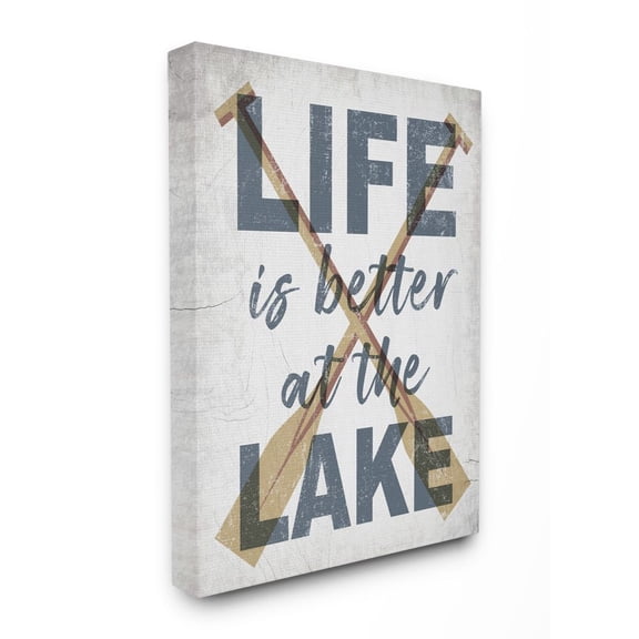 Stupell Industries Life is Better at the Lake Quote Rustic Distressed Text Canvas Wall Art Design by Daphne Polselli, 16" x 20"