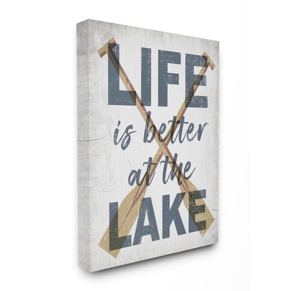 Stupell Industries Life is Better at the Lake Quote Rustic Distressed Text Canvas Wall Art Design by Daphne Polselli, 16" x 20"