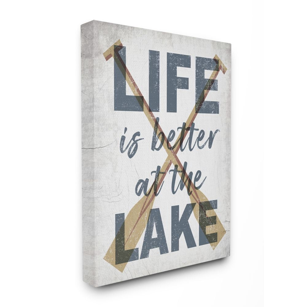 Stupell Industries Life is Better at the Lake Quote Rustic Distressed Text Canvas Wall Art Design by Daphne Polselli