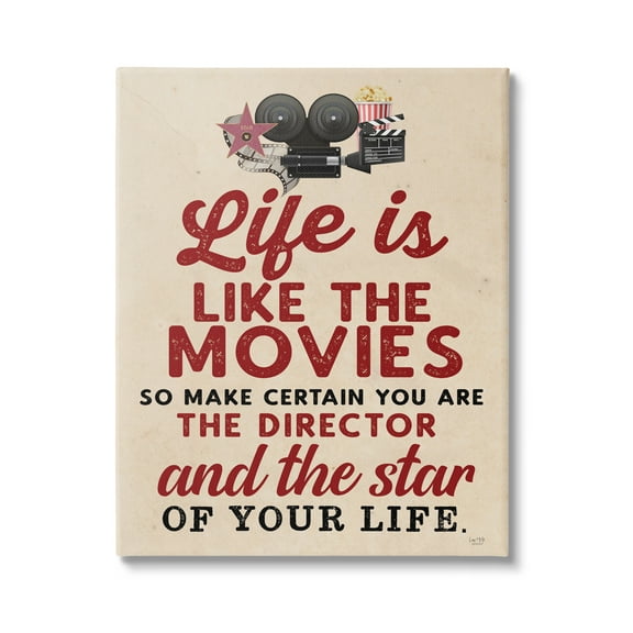 Stupell Industries Life is Like Movies Vintage Inspirational Painting Gallery Wrapped Canvas Print Wall Art, 16 x 20