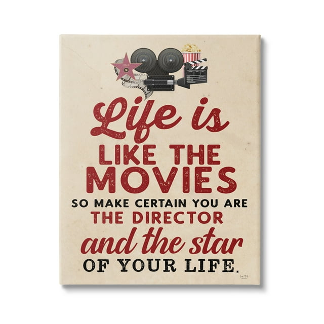 Stupell Industries Life is Like Movies Vintage Inspirational Painting Gallery Wrapped Canvas