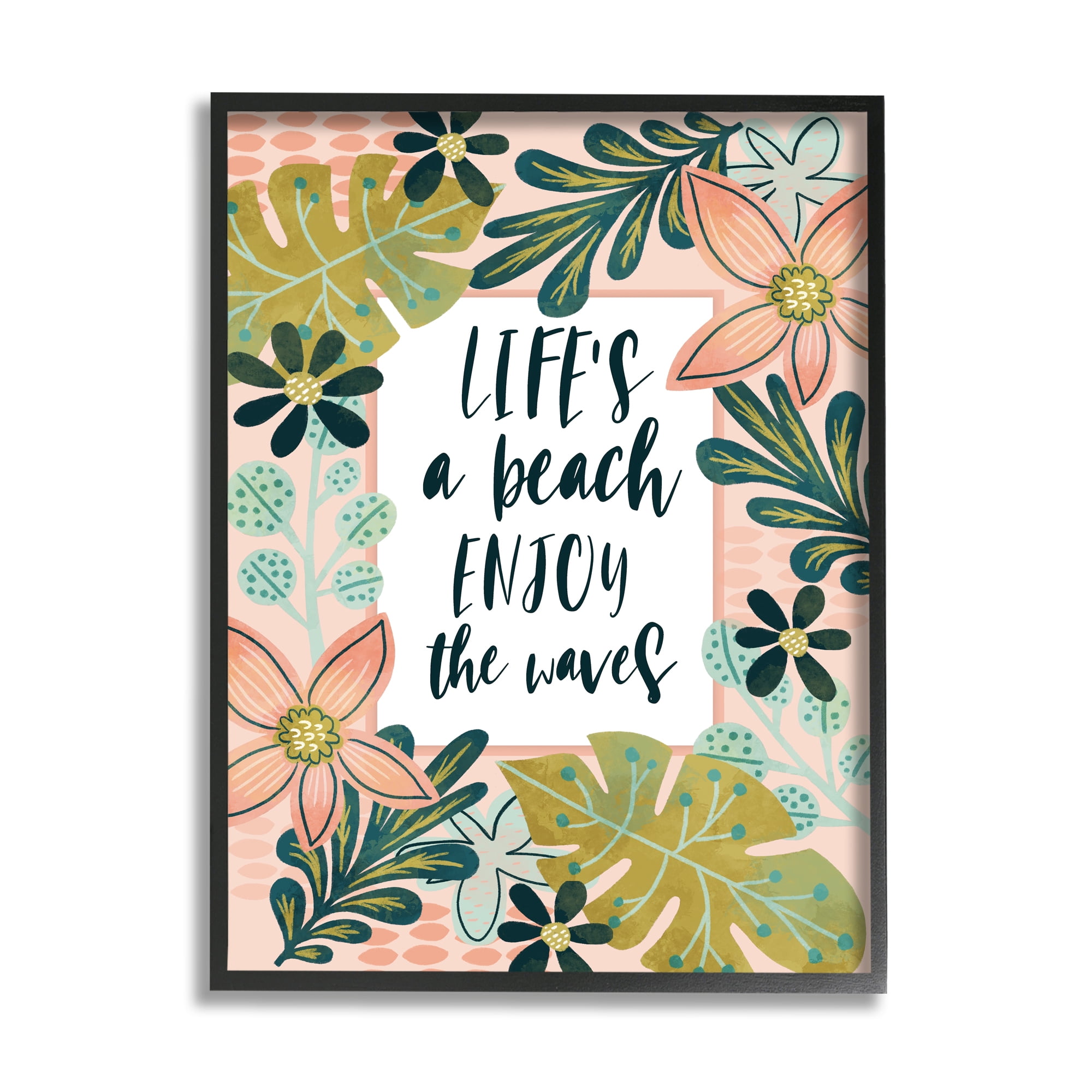 Stupell Industries Life's A Beach Phrase Botanical & Floral Painting Black Framed Art Print Wall Art, 24 x 30