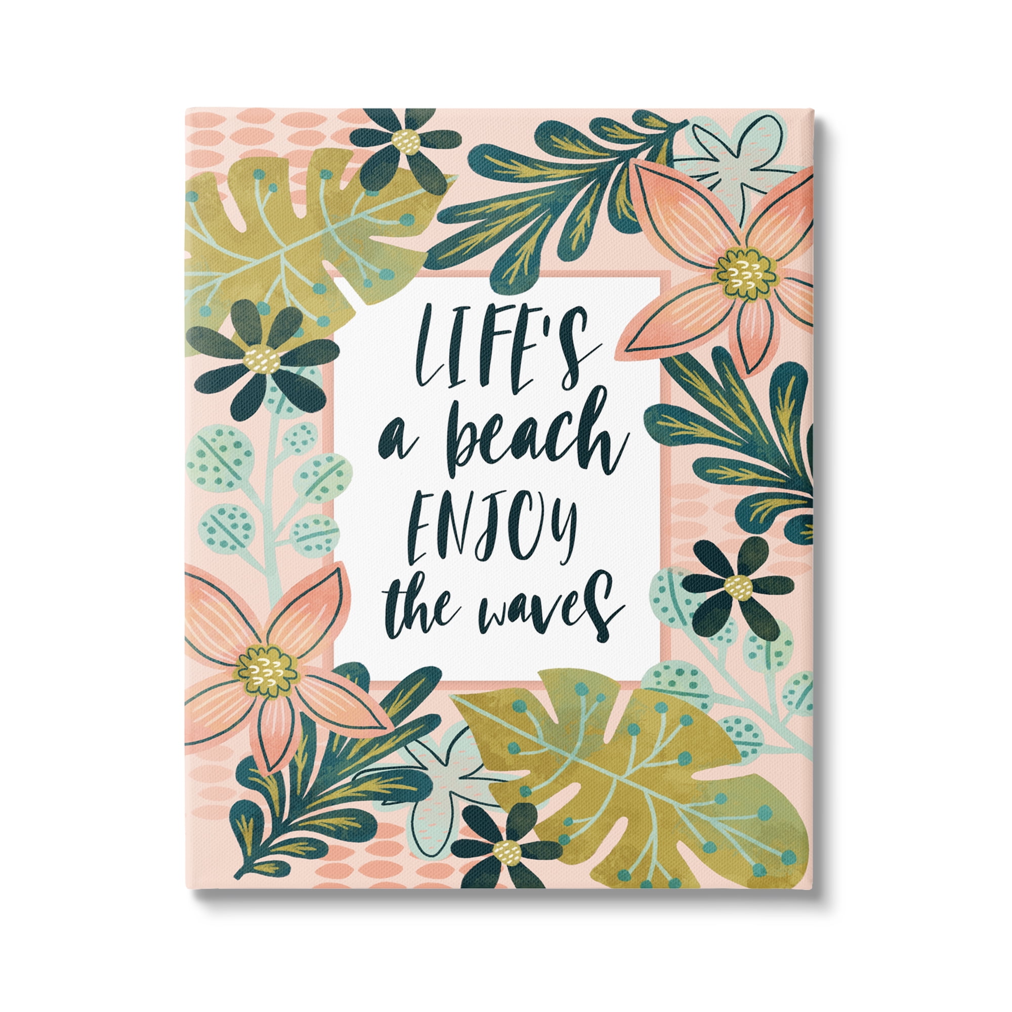 Stupell Industries Life's A Beach Phrase Botanical & Floral Painting Gallery Wrapped Canvas Print Wall Art, 16 x 20