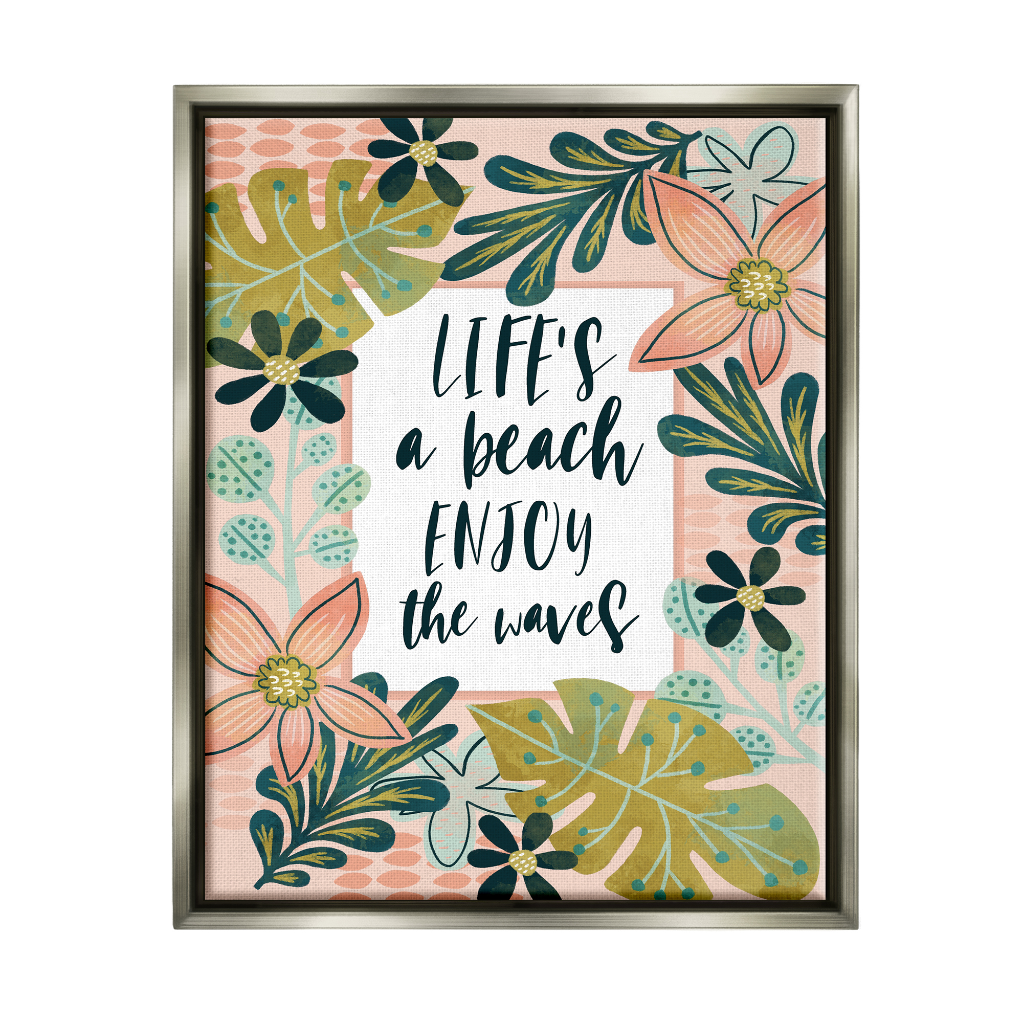 Stupell Industries Life's A Beach Phrase Botanical & Floral Painting Gray Floater Framed Art Print Wall Art, 17 x 21
