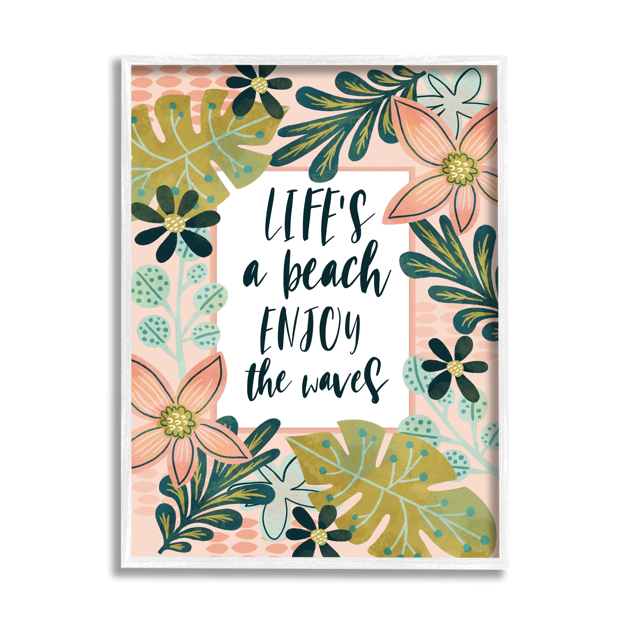 Stupell Industries Life's A Beach Phrase Botanical & Floral Painting White Framed Art Print Wall Art, 24 x 30