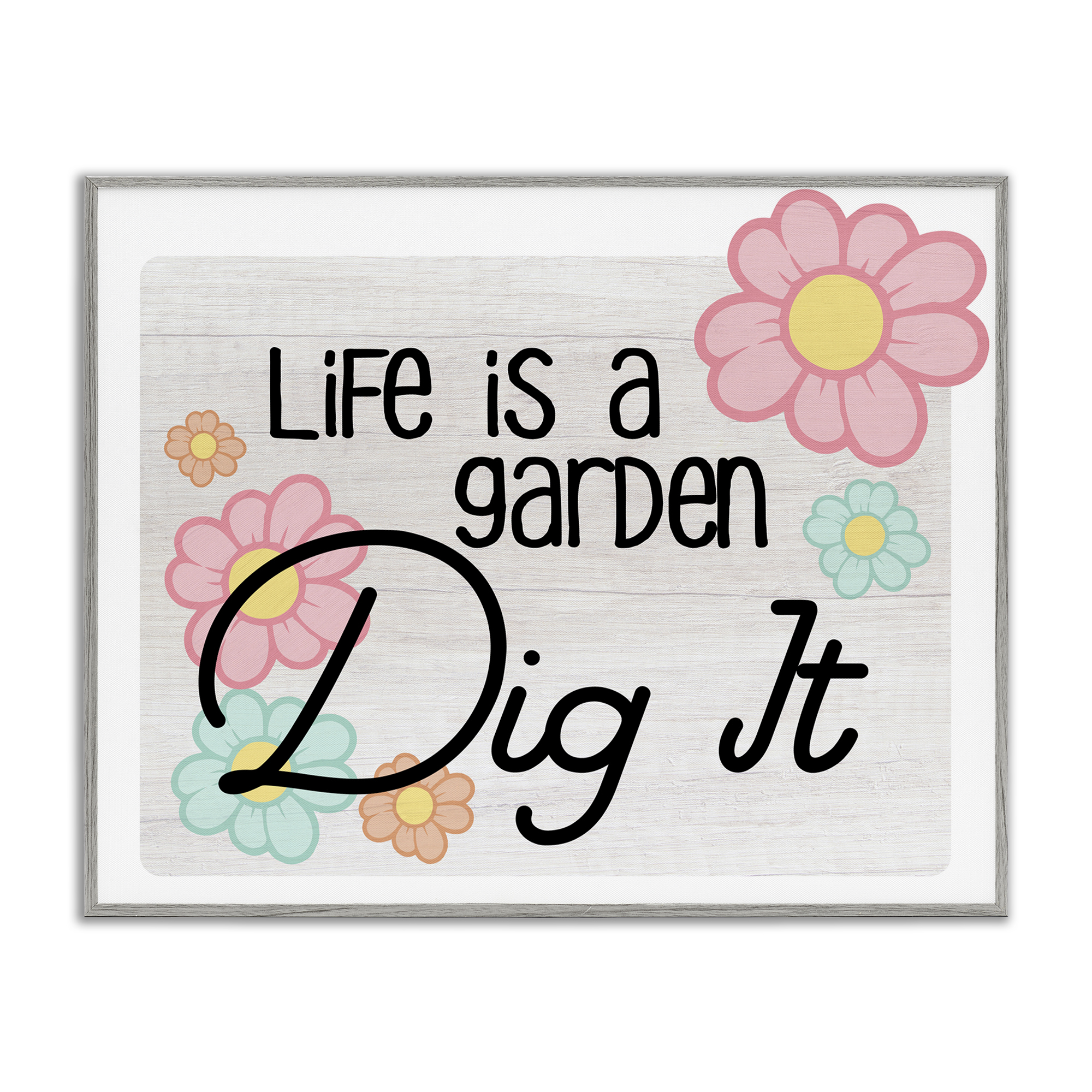 Stupell Industries Life's A Garden Phrase Plants & Flowers Painting Gray Framed Art Print Wall Art, 20 x 16