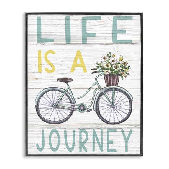 Stupell Industries Cottage Life's A Journey Blue Bicycle Flower Basket Black Framed Giclee Art, 11 x 14, by Elizabeth Tyndall