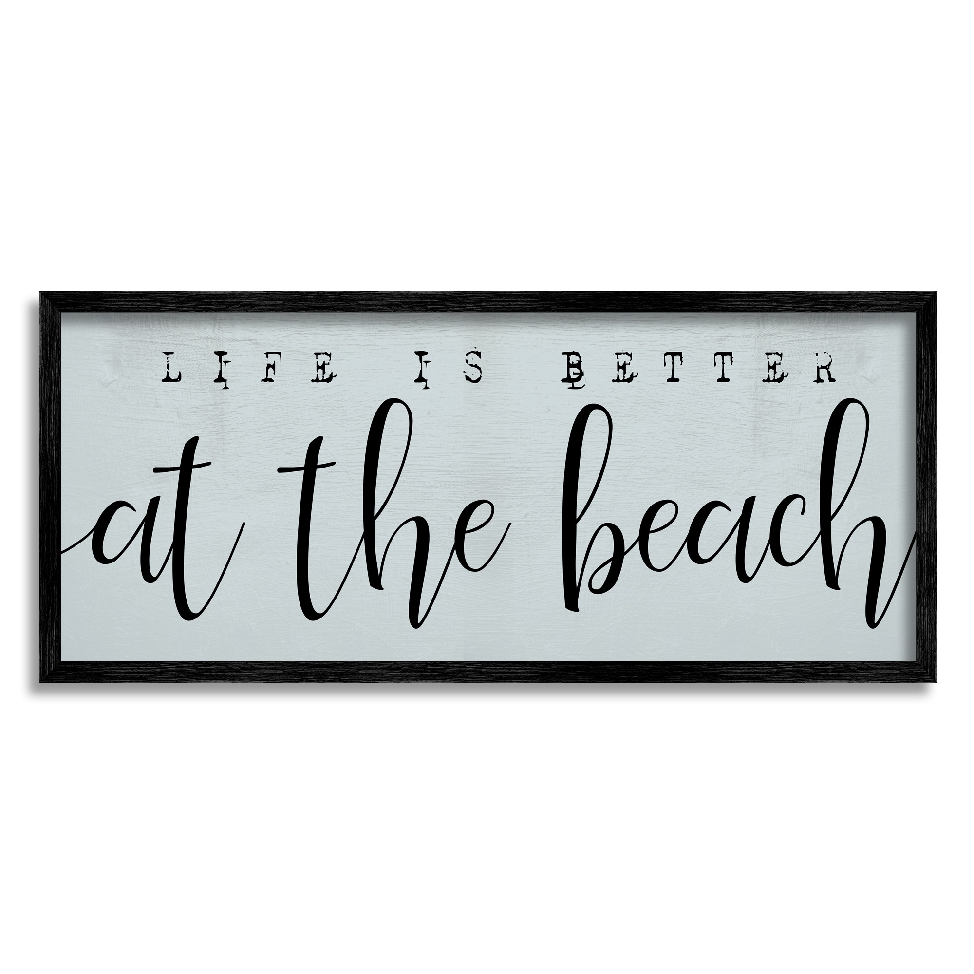 Stupell Industries Life's Better at Beach Phrase Soft Nautical Blue Modern Painting Black Framed Art Print Wall Art, 10 x 24, Design by Daphne Polselli