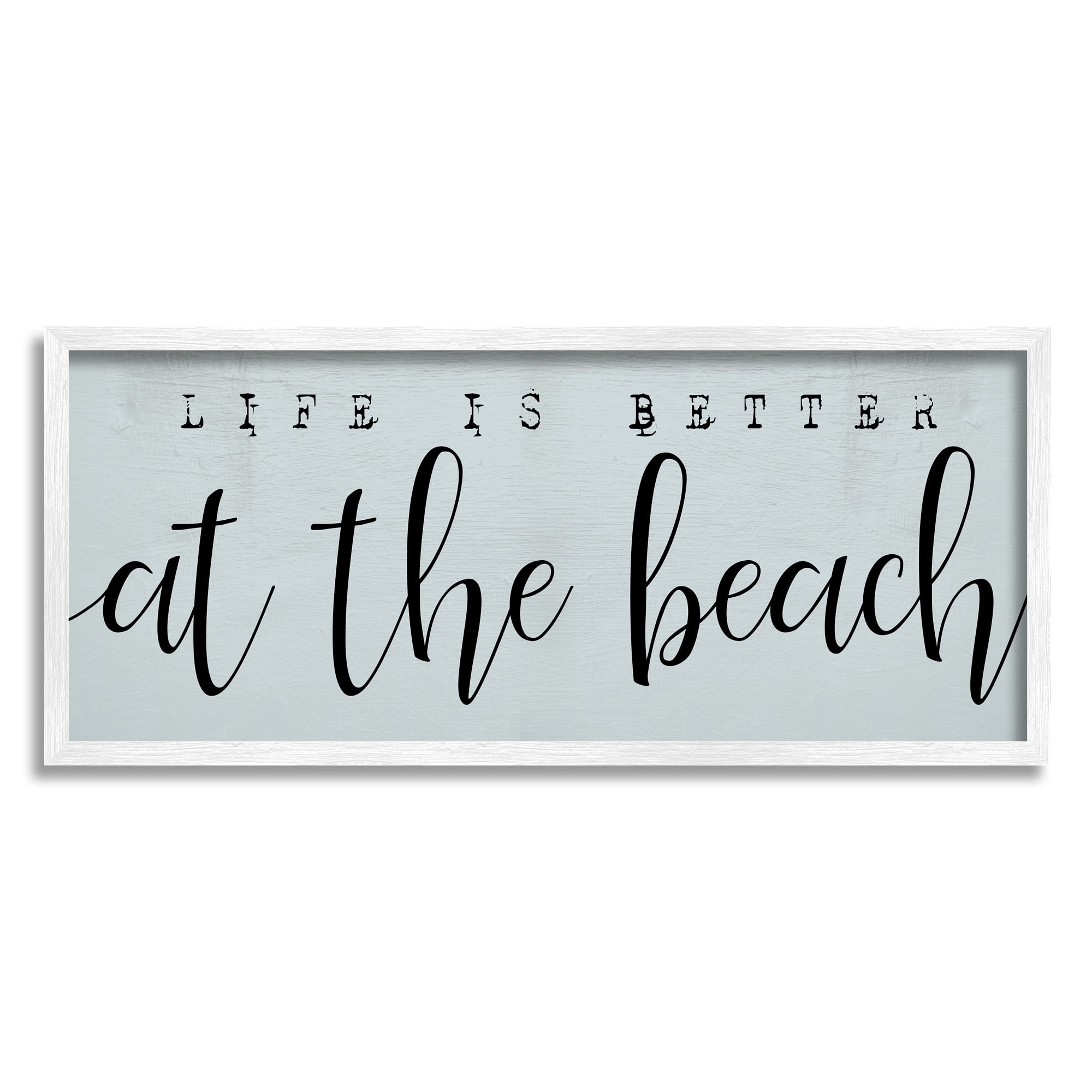 Stupell Industries Life's Better at Beach Phrase Soft Nautical Blue Modern Painting White Framed Art Print Wall Art, 10 x 24, Design by Daphne Polselli