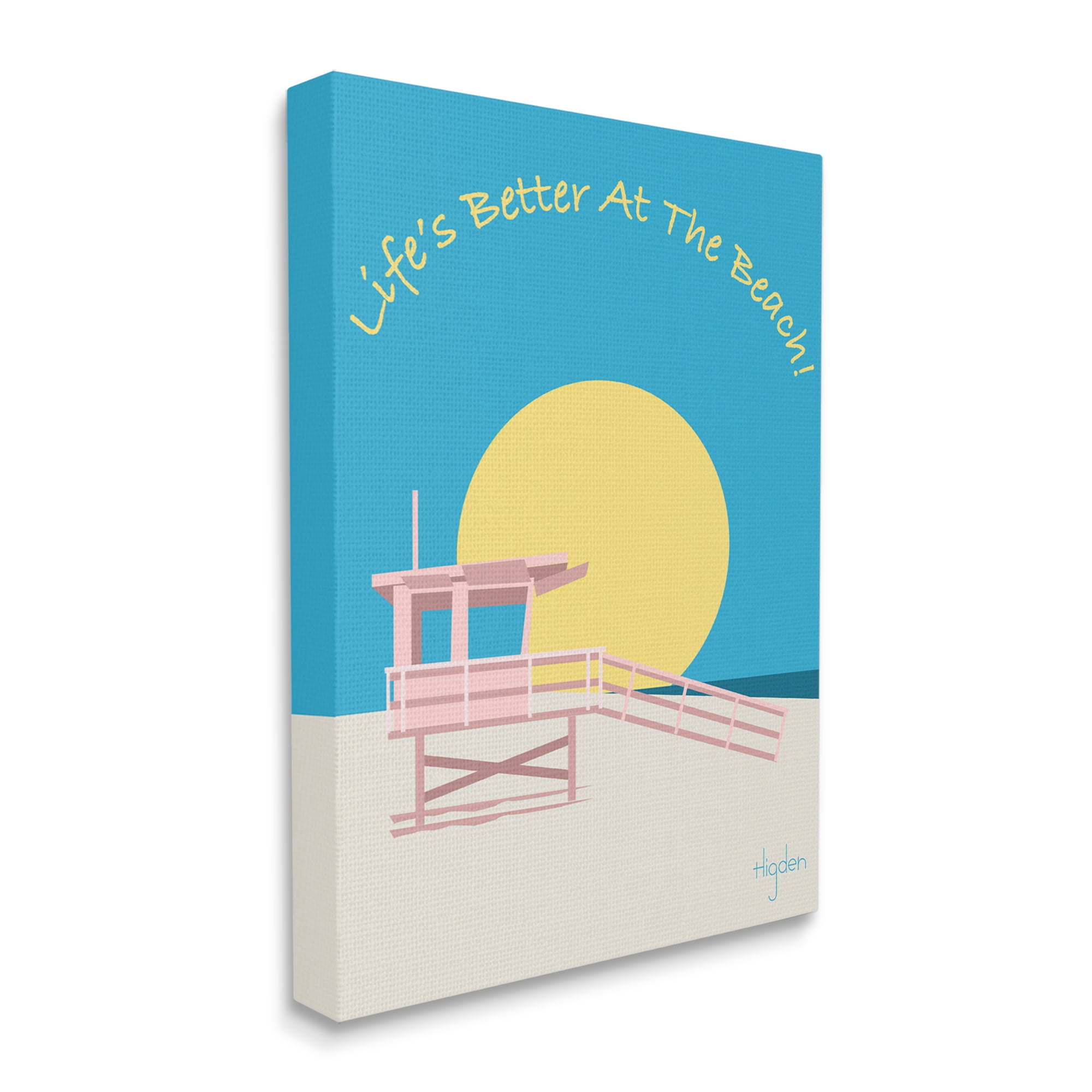Stupell Industries Life's Better at Beach Phrase Pink Lifeguard Stand Canvas Wall Art by Mark Higden