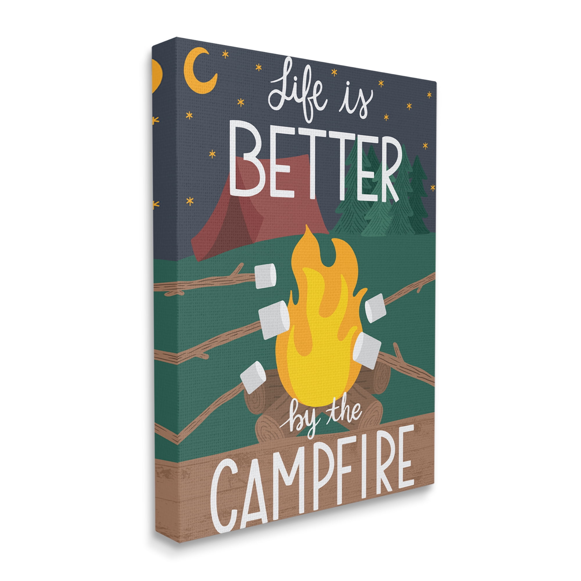 Stupell Industries Life's Better by Campfire Phrase Outdoor Summer Adventure Typography Painting Gallery Wrapped Canvas Print Wall Art, 36 x 48