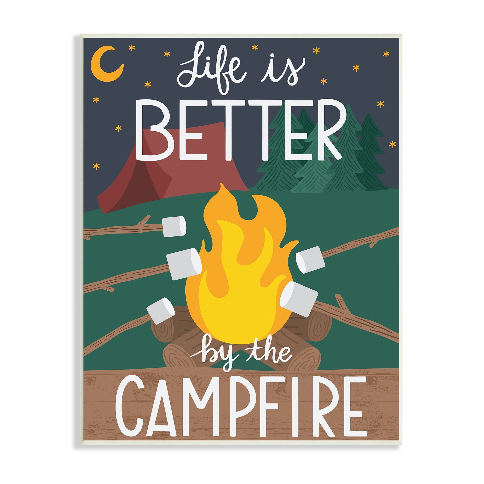 Stupell Industries Life's Better by Campfire Phrase Outdoor Summer Adventure Typography Painting Unframed Art Print Wall Art, 13 x 19