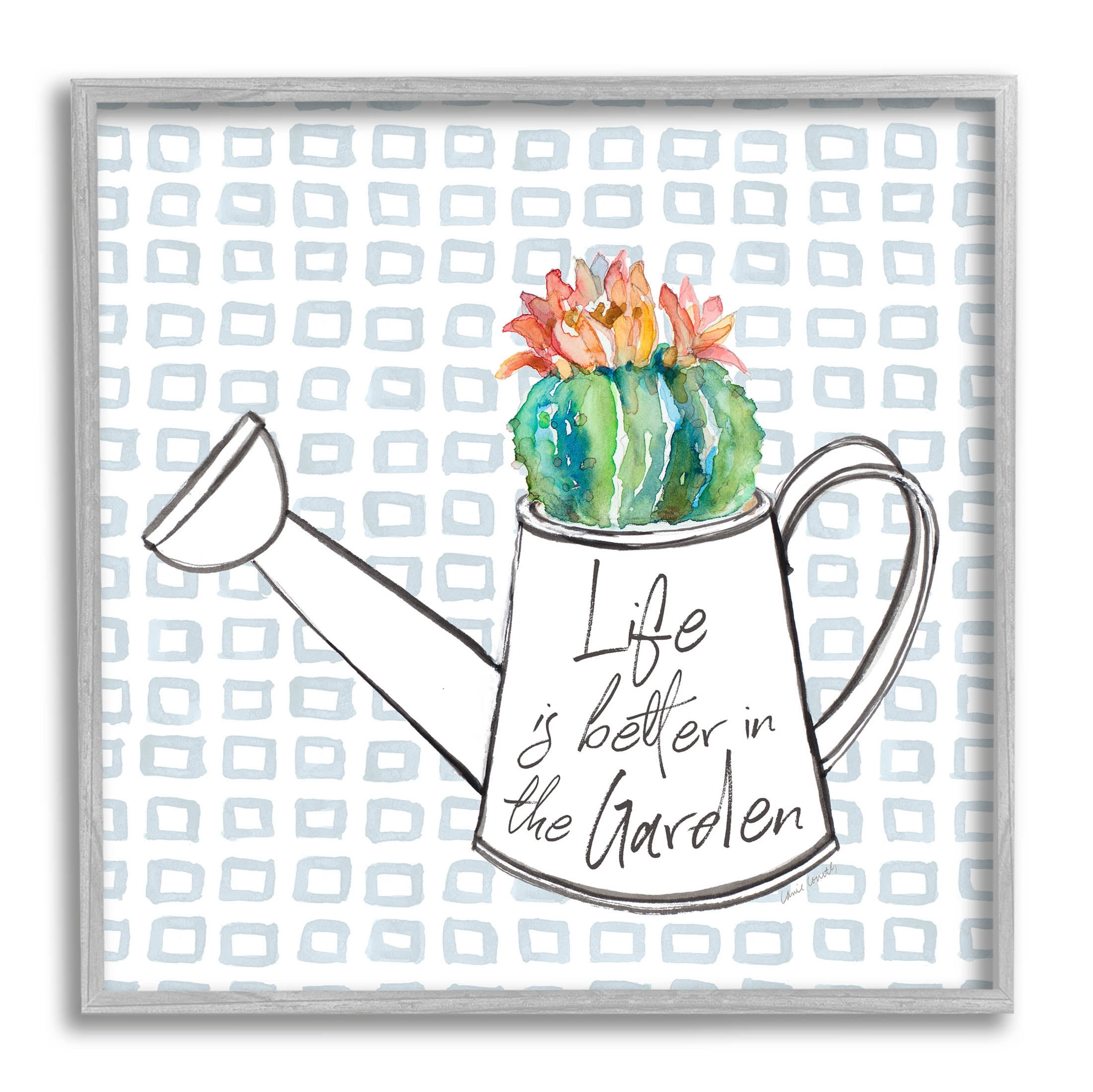 Stupell Industries Life's Better in Garden Phrase Graphic Art Gray Framed Art Print Wall Art, Design by Lanie Loreth