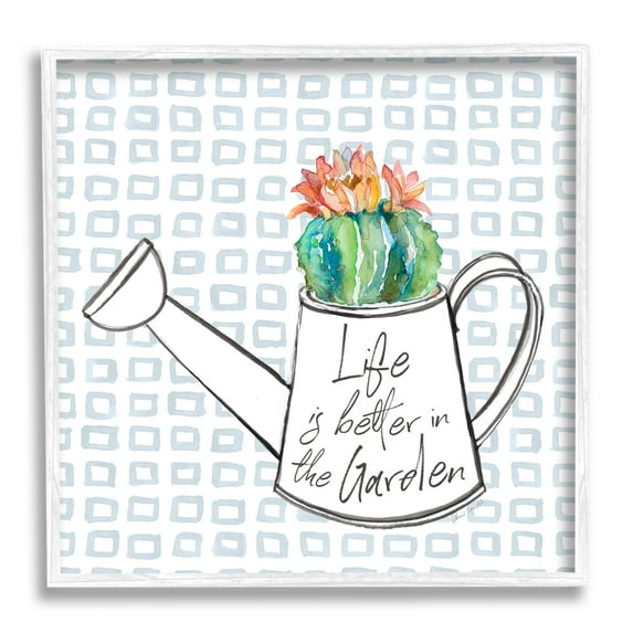 Stupell Industries Life's Better in Garden Phrase Graphic Art White Framed Art Print Wall Art, Design by Lanie Loreth
