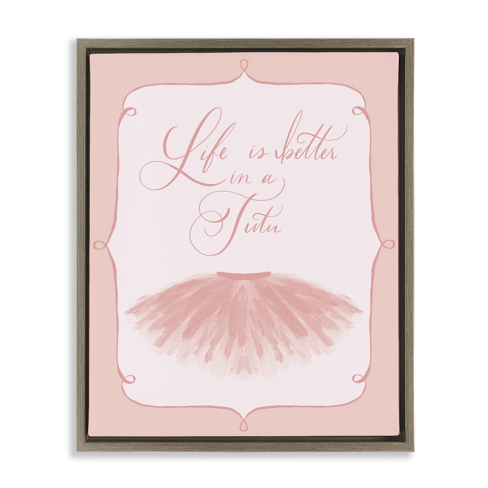 Stupell Industries Life's Better in Tutu Entertainment Painting Brown Floater Framed Canvas Art Print Wall Art, 17 x 21