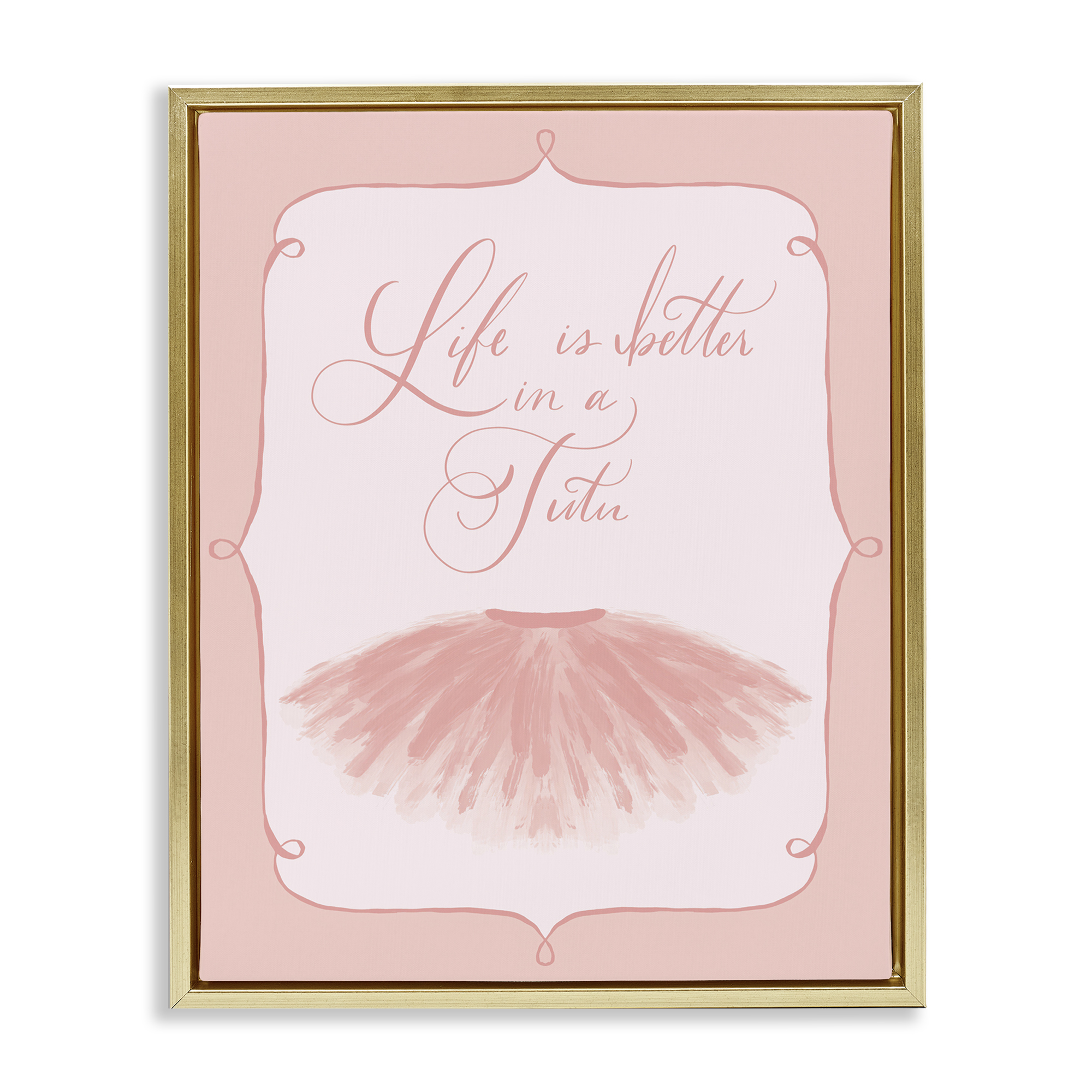 Stupell Industries Life's Better in Tutu Entertainment Painting Gold Floater Framed Canvas Art Print Wall Art, 25 x 31