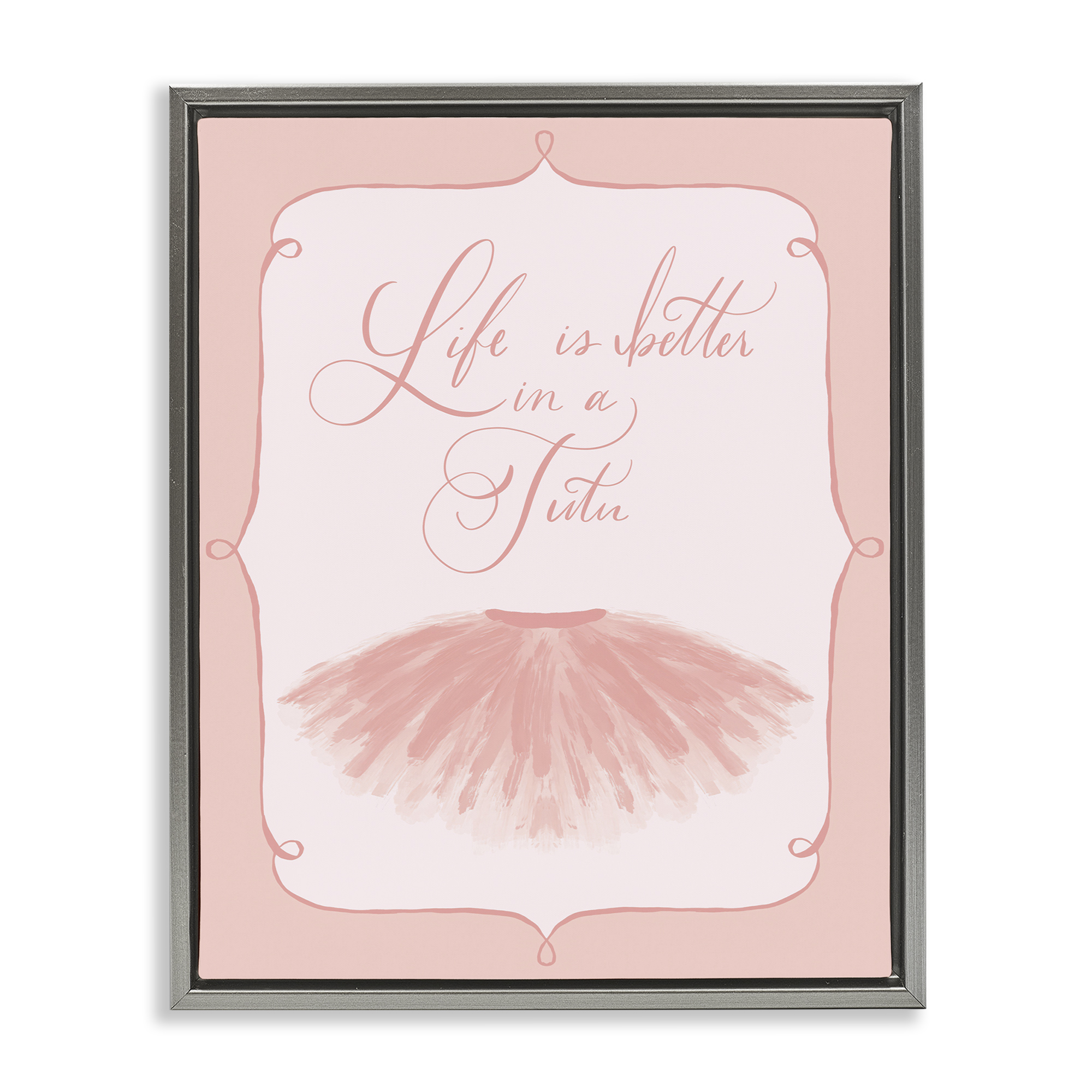 Stupell Industries Life's Better in Tutu Entertainment Painting Gray Floater Framed Canvas Art Print Wall Art, 17 x 21