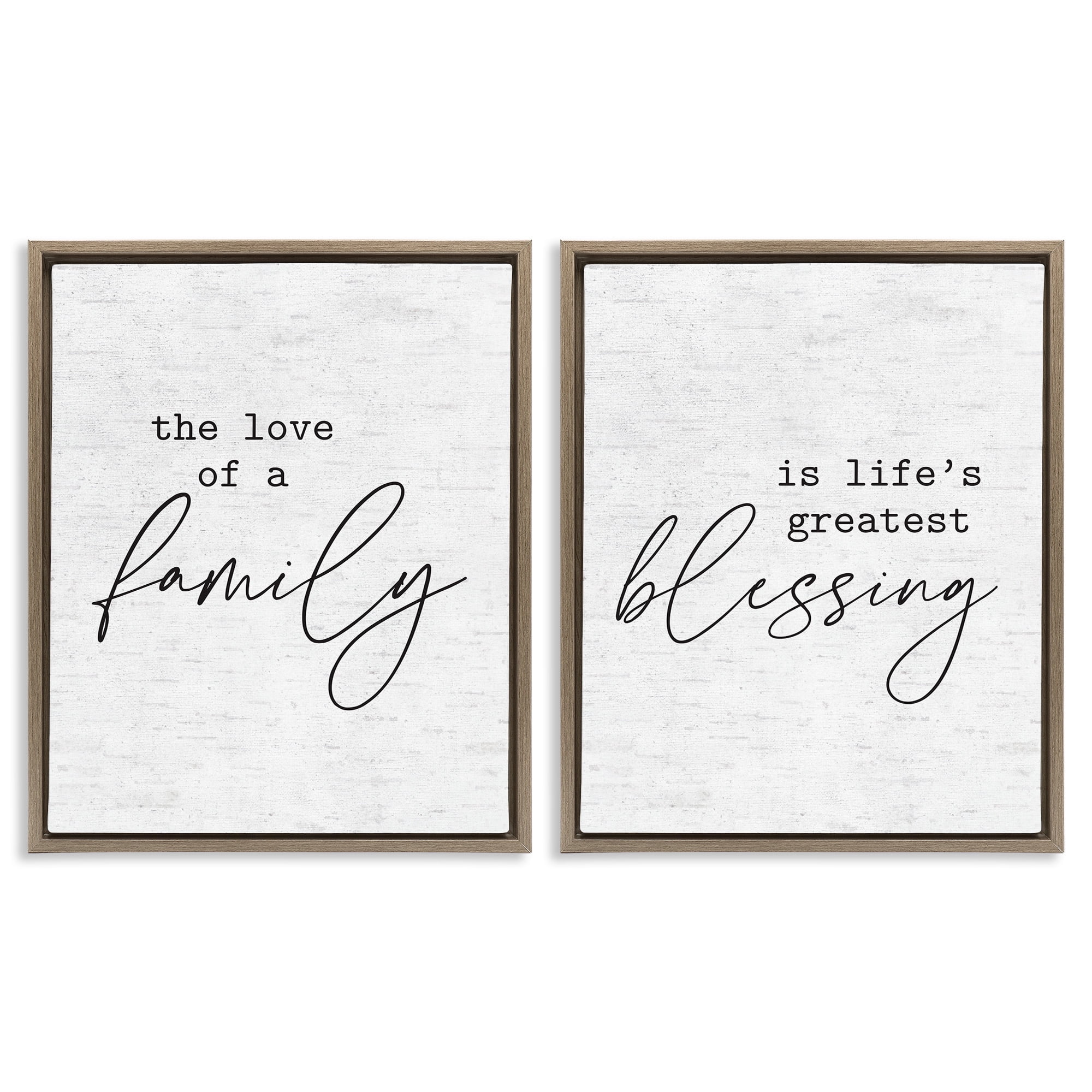 Stupell Industries Life's Greatest Blessing Quote Typography Painting Brown Floater Framed Canvas Art Print Wall Art, 25 x 31, Set of 2