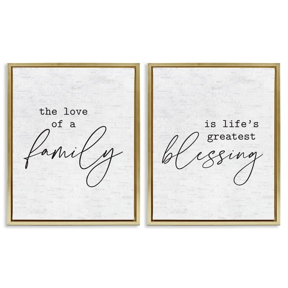Stupell Industries Life's Greatest Blessing Quote Typography Painting Gold Floater Framed Canvas Art Print Wall Art, 17 x 21, Set of 2