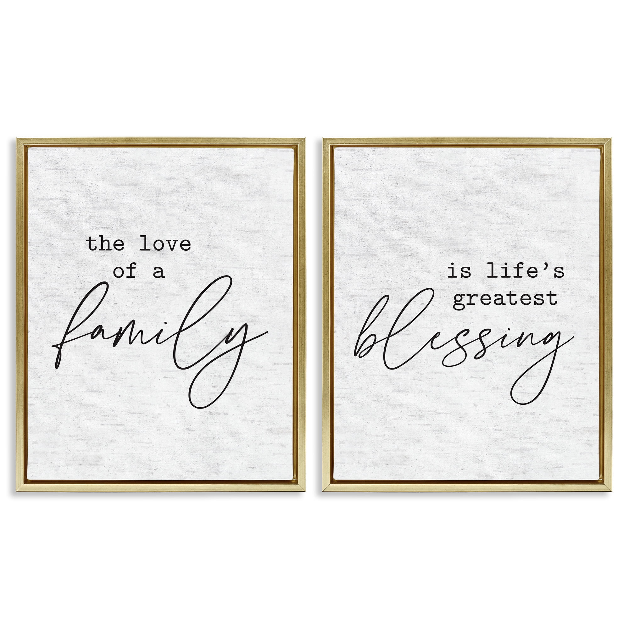 Stupell Industries Life's Greatest Blessing Quote Typography Painting Gold Floater Framed Canvas Art Print Wall Art, 25 x 31, Set of 2